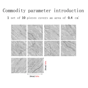 Marble pattern crystal film tile sticker detail view, self adhesive wall decor, 20x20cm