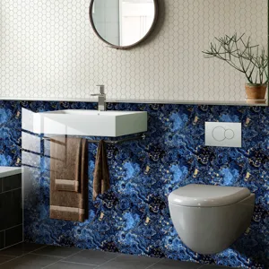 Blue marble tile sticker self-adhesive waterproof wall paper crystal texture home decor detail