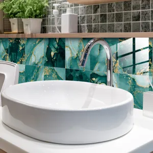 Green gold marble tile stickers self adhesive waterproof wall paper for bathroom home decor