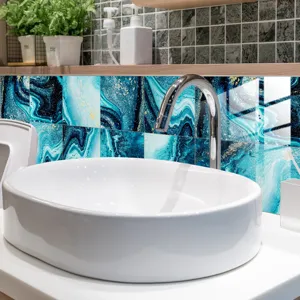 Blue marble crystal film tile sticker self-adhesive waterproof wall decor for home bathroom.
