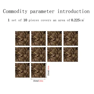 Marble tile stickers 10pcs self-adhesive waterproof crystal film wall decor 15x15cm