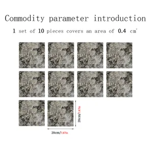 Marble texture tile stickers, waterproof self-adhesive wall stickers, 10 pcs set, 20x20cm.