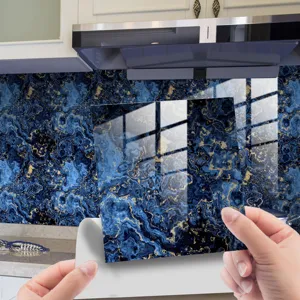 Blue gold marble tile sticker waterproof self-adhesive crystal wall decor for kitchen backsplash