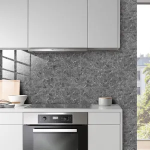 Grey marble pattern self-adhesive wall tile sticker for modern kitchen home decoration.