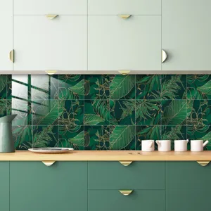 Detail view of tropical leaf crystal film tile sticker, self-adhesive kitchen wall decor