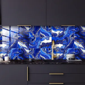 Blue gold marble tile sticker detail kitchen backsplash waterproof self adhesive wall paper pvc