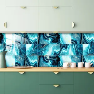 Blue marble tile stickers crystal film waterproof wall sticker home decor backsplash