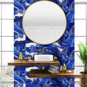 Blue marble pattern tile stickers self-adhesive waterproof wall stickers home decor