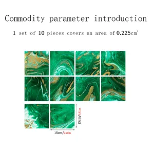 Green marble tile stickers 10pcs self-adhesive waterproof wall stickers home decor 15x15cm
