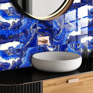 Blue marble crystal film tile sticker self adhesive waterproof wall decor for bathroom renovation