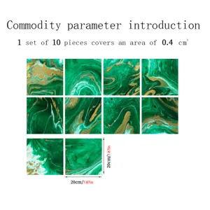 Green marble tile stickers 10pcs 20x20cm waterproof self-adhesive wall stickers for home decor