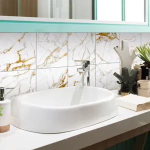 Marble texture tile sticker waterproof self-adhesive wall paper home decor detail shot.