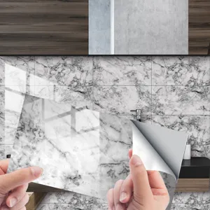 Faux marble crystal film self-adhesive tile sticker, waterproof wall decor decal.