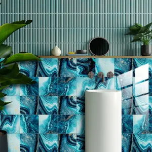Blue marble tile stickers waterproof self-adhesive wall stickers for home decor bathroom