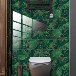 Green gold tropical leaf tile stickers waterproof self adhesive wall decor for home bathroom