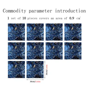 Blue marble texture tile stickers, waterproof self-adhesive wall stickers, 10 pcs set pack.
