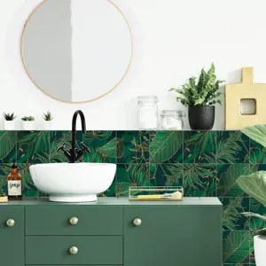 Green gold plant pattern tile sticker self adhesive waterproof wall paper home decor details