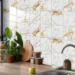 Marble pattern crystal film wall tile stickers, waterproof self-adhesive kitchen decor.