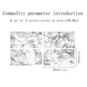 Marble pattern tile sticker detail view, self-adhesive wall sticker, 4 pieces set.
