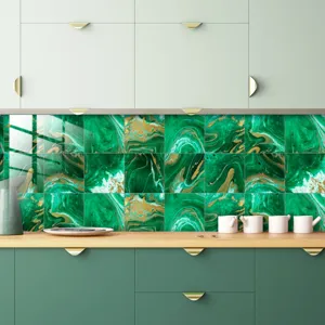 Green marble tile sticker waterproof self-adhesive wall paper for kitchen backsplash decor