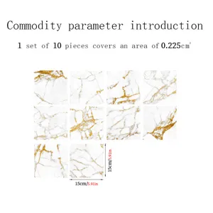 Marble texture crystal film tile stickers, 10pcs set, 15x15cm self-adhesive wall floor decor.