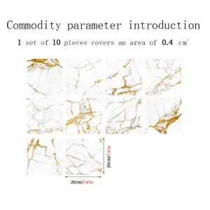 Detailed view of marble pattern crystal tile stickers, self-adhesive wall and floor decor.