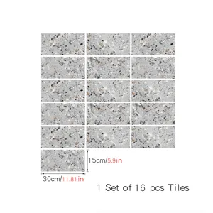 Terrazzo tile sticker set, 16 pcs self-adhesive crystal film wall floor decor decal.