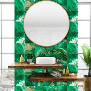 Green marble tile stickers self-adhesive wall paper waterproof crystal film home decor detail.