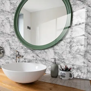 Marble effect crystal film tile sticker for home wall decor and interior renovation.