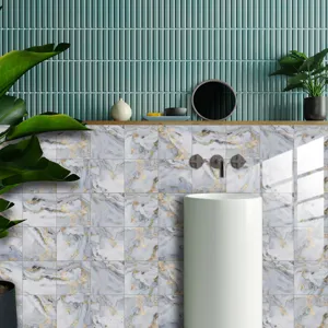 Waterproof marble pattern tile stickers self adhesive home decor wall paper rolls