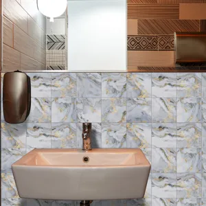 Bathroom marble tile sticker detail, self adhesive wall decor waterproof film crystal surface.