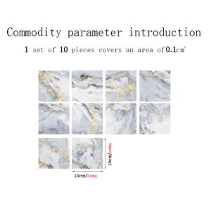 Marble texture crystal film tile stickers, self-adhesive wall stickers, set of 10 pieces.