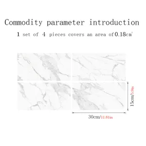 Marble texture tile sticker set of 4 pieces self-adhesive waterproof wall stickers 30x15cm