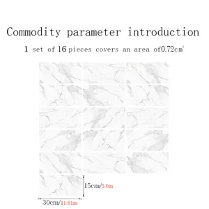 Marble pattern crystal film tile stickers, 16pcs self-adhesive wall and floor decor.