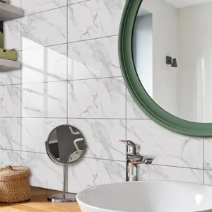 Marble pattern crystal film tile sticker detail shot showing modern bathroom wall decor.