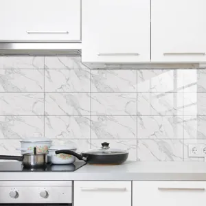 Kitchen marble texture crystal film tile sticker detail shot, self adhesive wall decor.