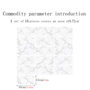 Marble pattern tile crystal film sticker, waterproof self-adhesive wall paper set 16pcs
