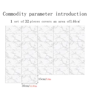 Marble texture tile stickers self-adhesive wall and floor decor 32pcs set 15x30cm size