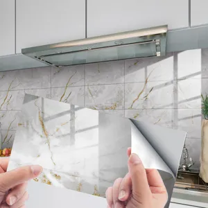 Marble tile sticker peel and stick waterproof wall paper detail view kitchen decor