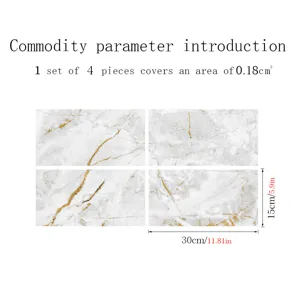 Marble texture tile wall sticker set of 4 pieces, self-adhesive waterproof PVC home decor.