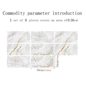Marble texture tile stickers self-adhesive wall paper 8 pieces set 30x15cm home decor