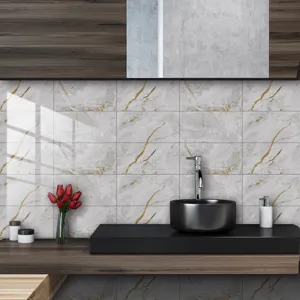 Marble pattern crystal film tile sticker, waterproof wall decor for kitchen and bathroom.