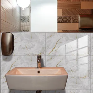 Marble pattern crystal film tile sticker, self-adhesive waterproof wall decor for bathroom.