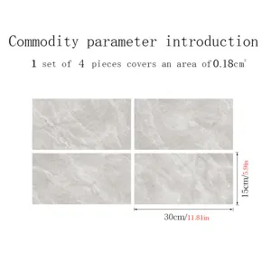 Marble texture crystal film tile stickers set of 4 pieces, size 30x15cm home decor detail view.