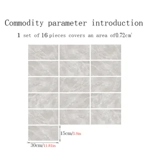Marble texture crystal film tile stickers, 16 pieces set, self-adhesive wall decor.