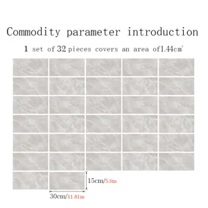 Marble pattern tile stickers self-adhesive waterproof wall stickers 32pcs 30x15cm home decor