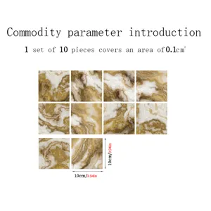 Marble texture tile stickers self adhesive waterproof wall stickers 10pcs set 10x10cm