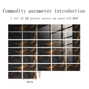 Marble pattern tile stickers waterproof wall paper 32 pieces set home decor 30x15cm