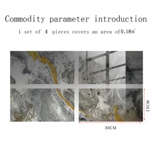 Detailed view of grey and gold marble texture waterproof wall tile stickers for home decor.
