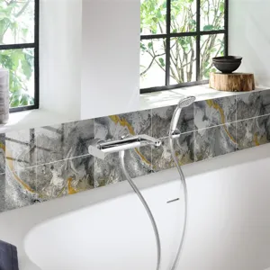 Marble pattern tile sticker waterproof wall wallpaper detail view for bathroom decor.
